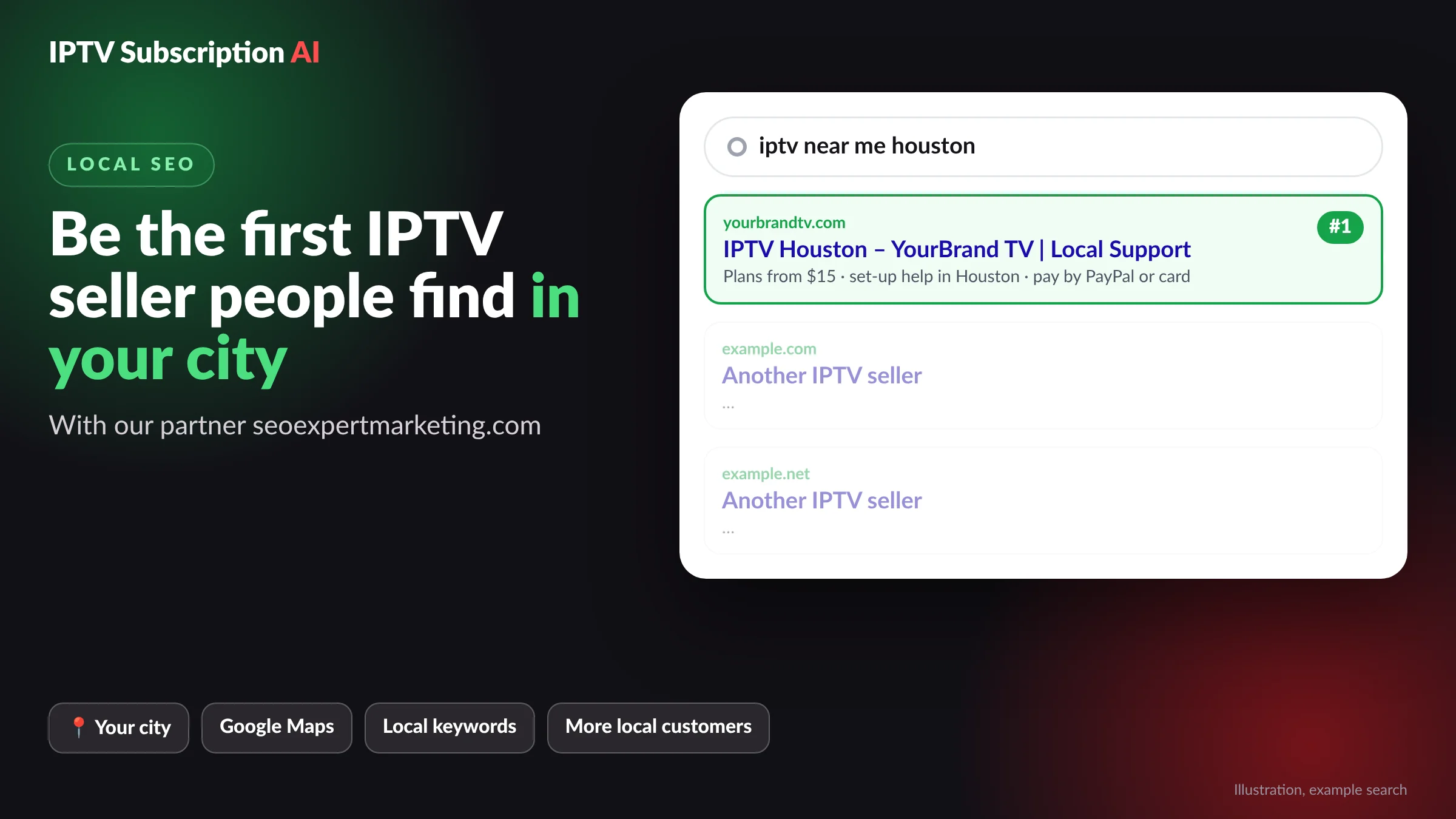 Local SEO for IPTV resellers with seoexpertmarketing.com: show up first in your city