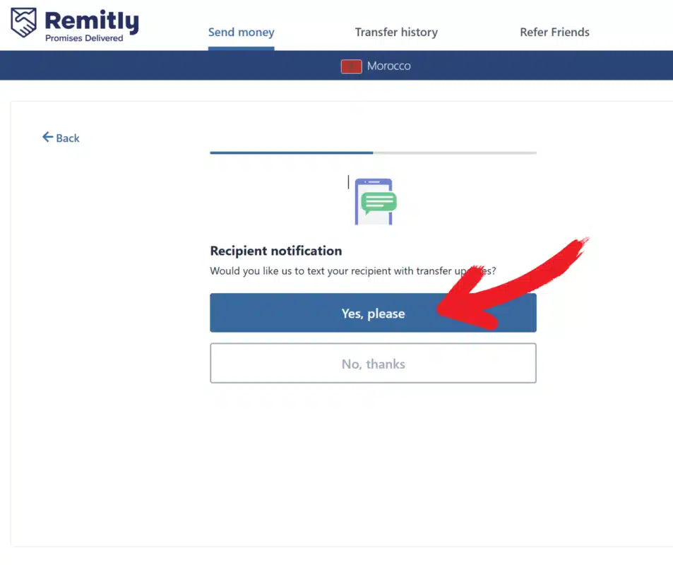 Remitly: turn on recipient notification